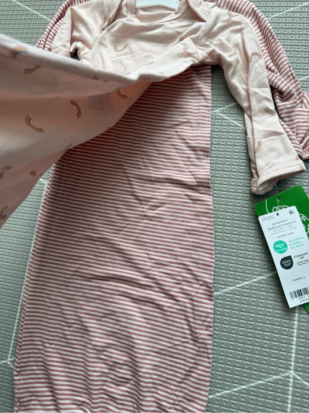Carters|Baby girl Blush Muted Pink Ditsy Rainbow & striped neural sleep pajamas• - Picture 6 of 11